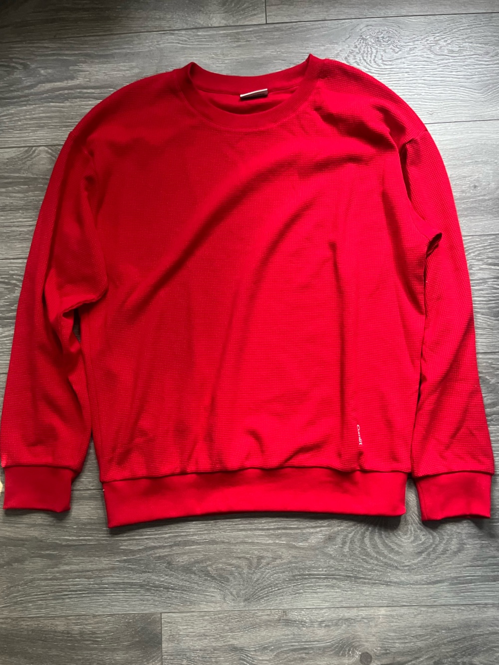 Comfrt Red Waffle Knit Long Sleeve Crew Neck Oversized Comfy Cozy Top Size L